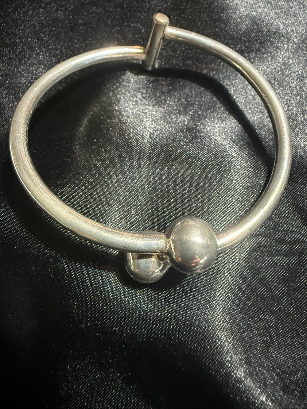 Vintage Italian Sterling Silver 925 Hinged Double Ball Bypass Bangle